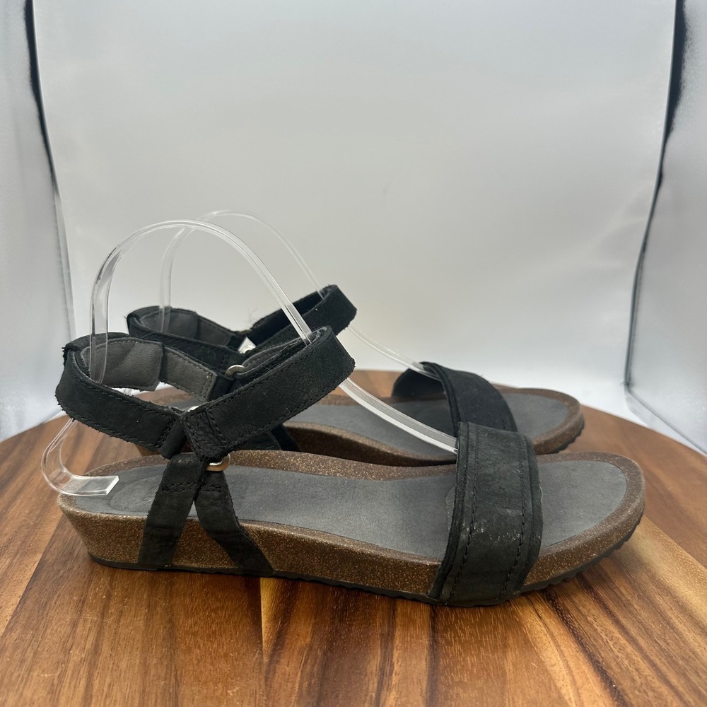 Teva Mahonia Stitch Black Leather Ankle Strap Sandals Womens Size 10